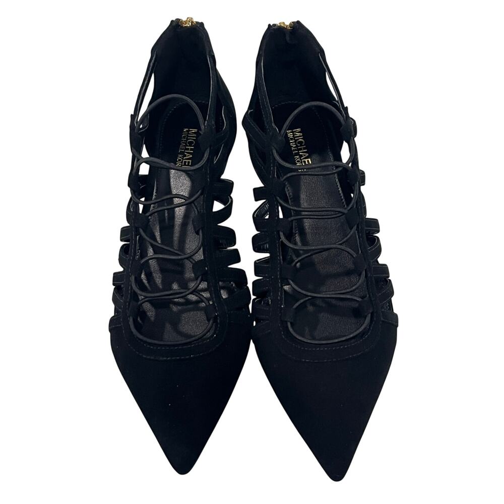 *DS36 MICHAEL KORS Women's Strappy Suede Pointed Toe Flats Black Size 6